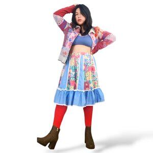 Malco Modes vintage 70's high-waisted paneled tiered floral gypsy circular skirt